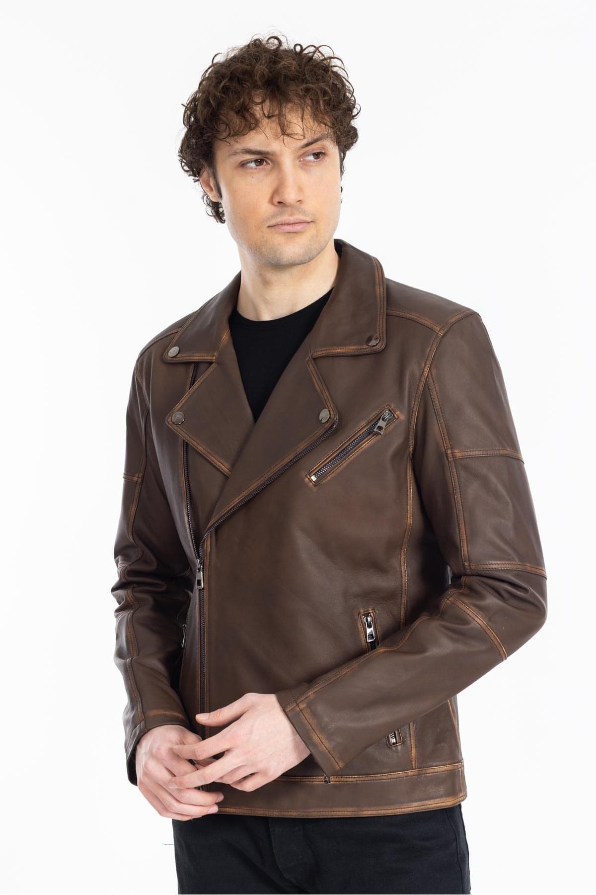Arthur Erkek Hakiki Deri Biker Ceket