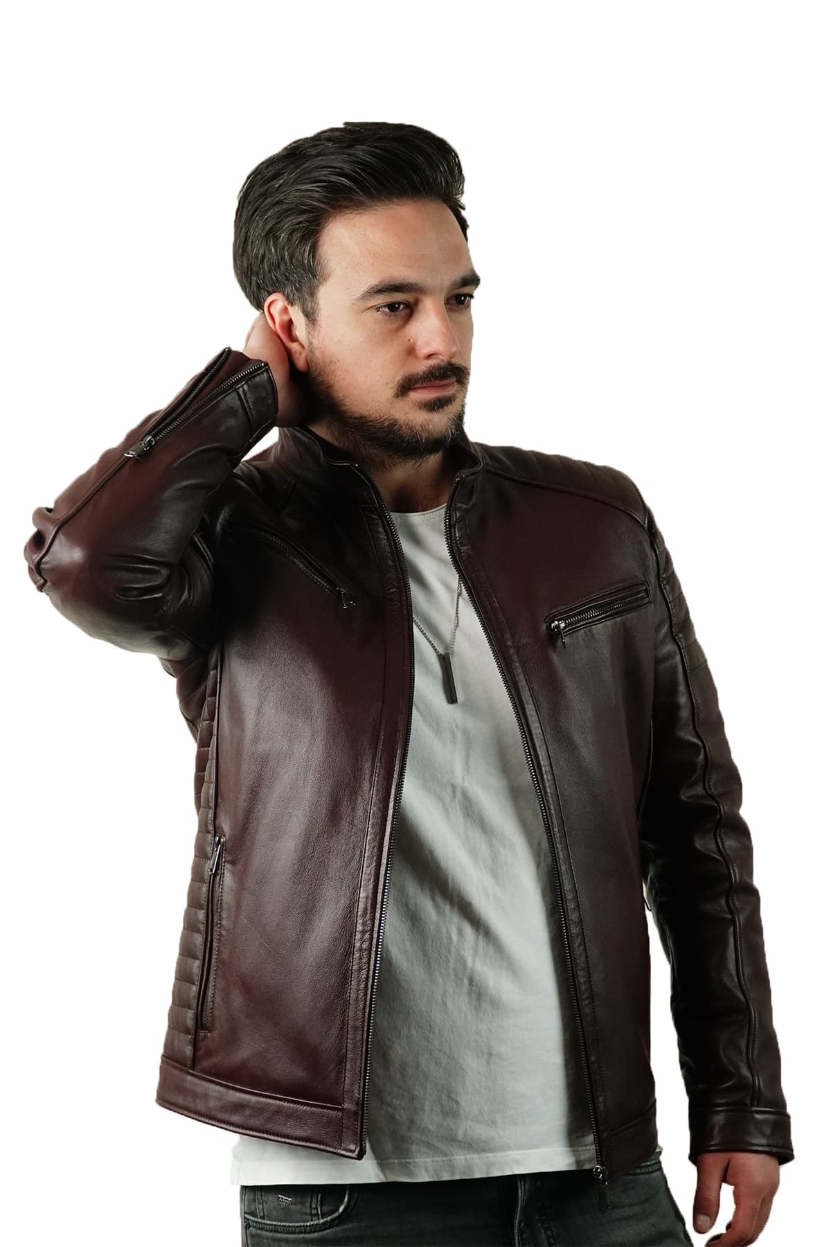 Erkek Bordo Borbey Deri Mont