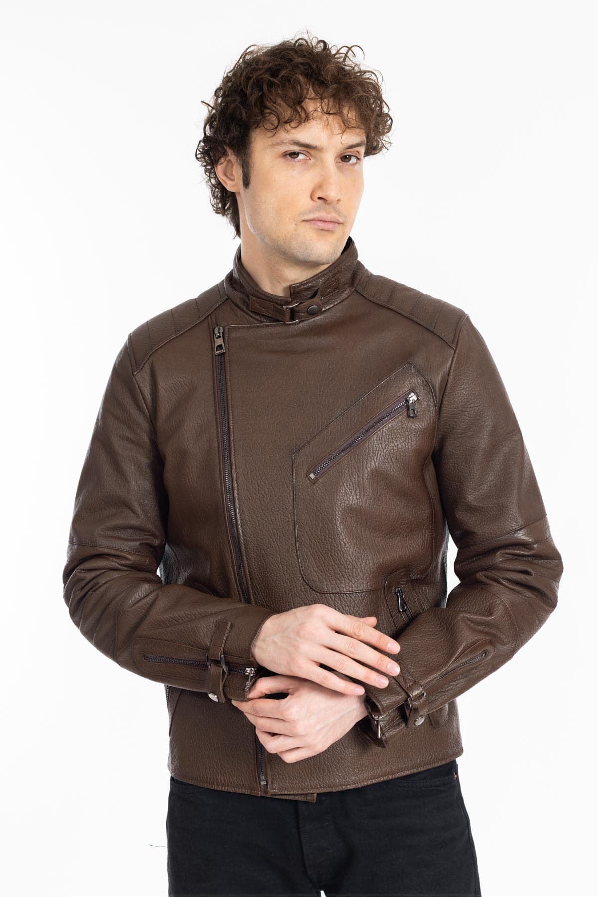 Carlo Hakiki Deri Erkek Biker Ceket