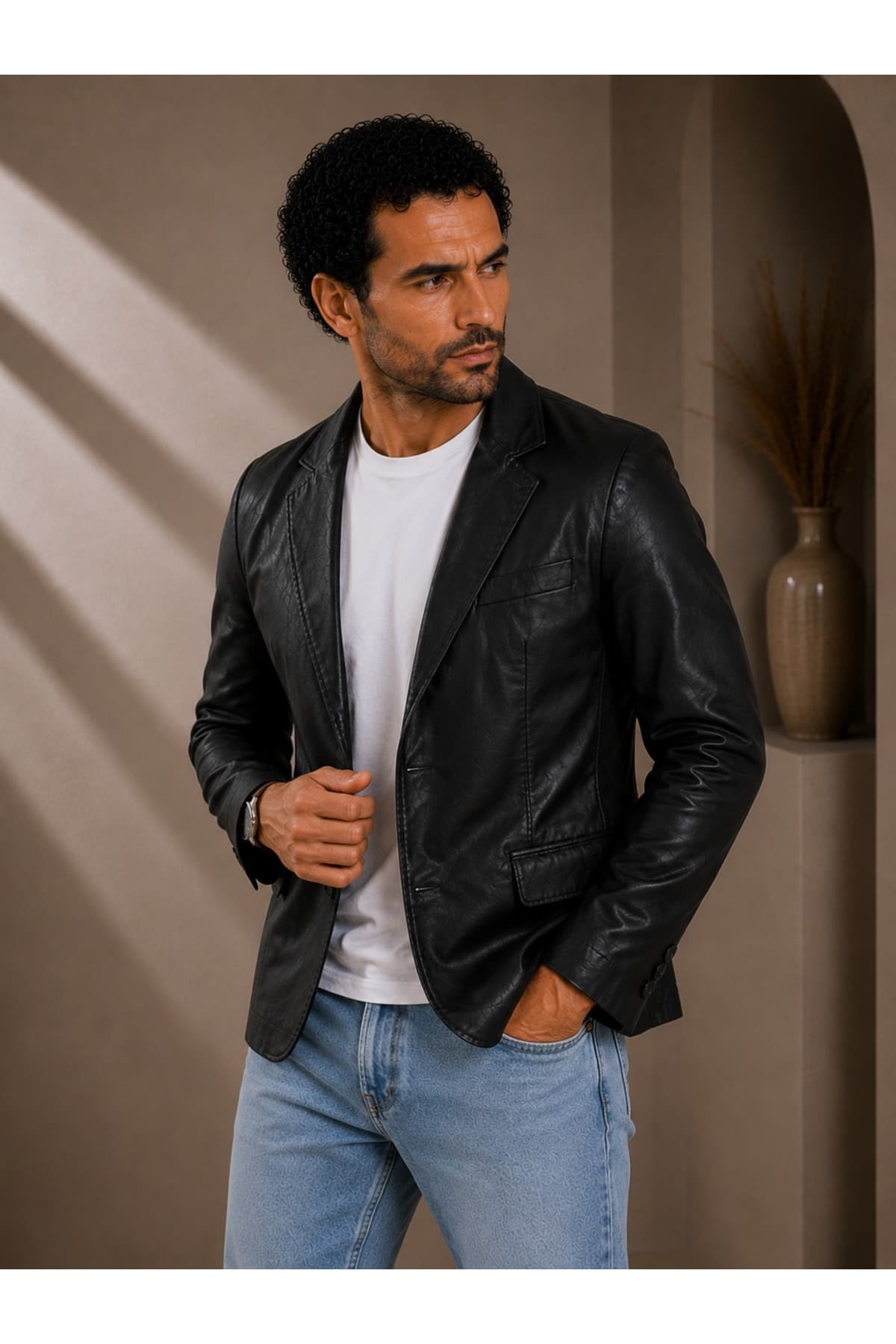 Erkek Siyah Blazer Hakiki Deri Ceket